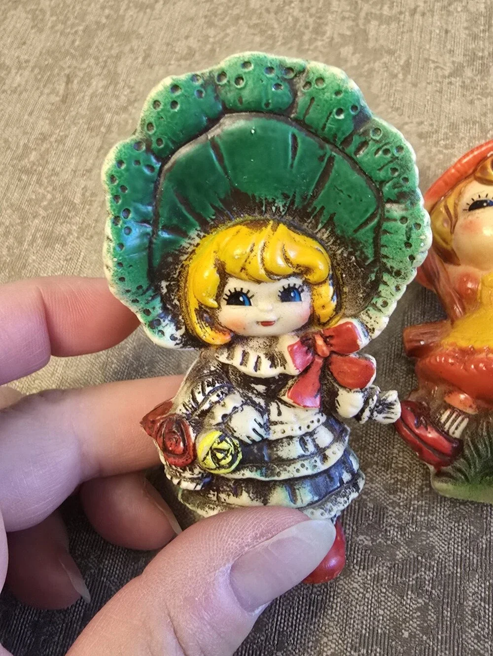 2 Vintage Christmas Ornament Blow Mold Plastic Little Girls 4